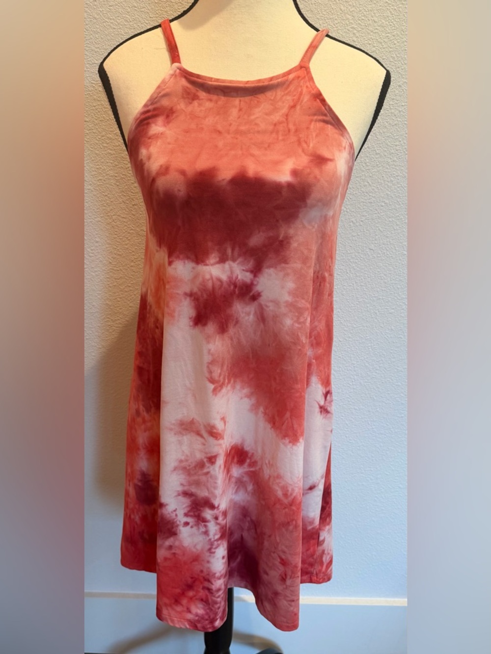 Watercolor Tie-Dye Coral Halter Slip Dress Size XS